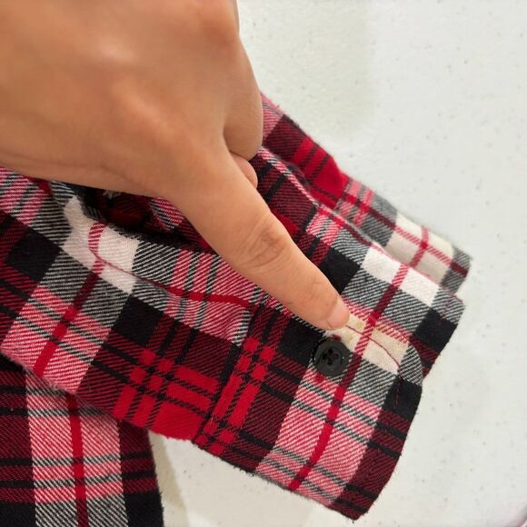 Hot Topic Red Plaid Sugar Skull Flannel Shirt Small Goth Romantic Steam Punk - Picture 11 of 11